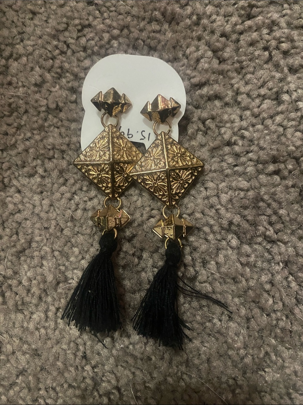 Gold-Tone Geometric Tassel Drop Earrings - Black Tassel